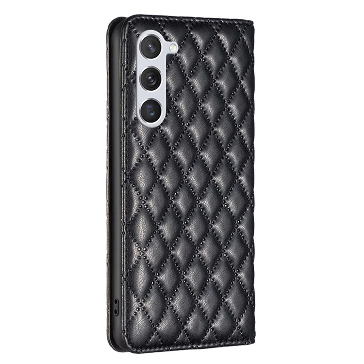 BINFEN COLOR BF Style-16 For Samsung Galaxy S25 / S24 Case PU Leather Rhombus Design Phone Cover - Black