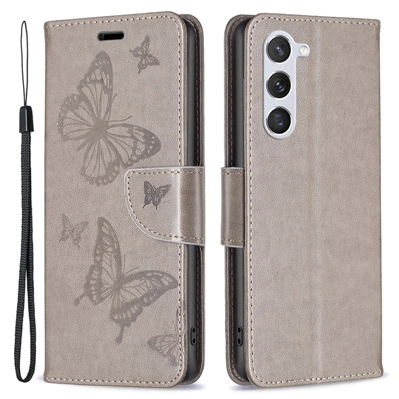 Für Samsung Galaxy S25 / S24 Handyhülle Schmetterling bedruckt PU-Leder Wallet-Case - Grau