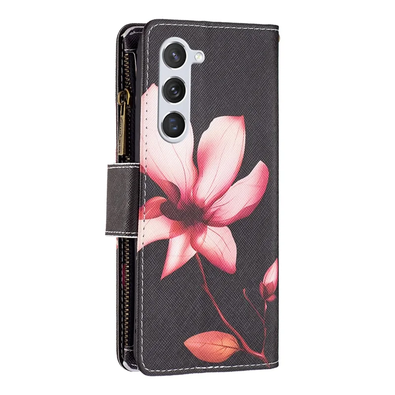 BF03 Leather Cover for Samsung Galaxy S25 / S24 Case with Zipper Wallet Stand - Pink Flower
