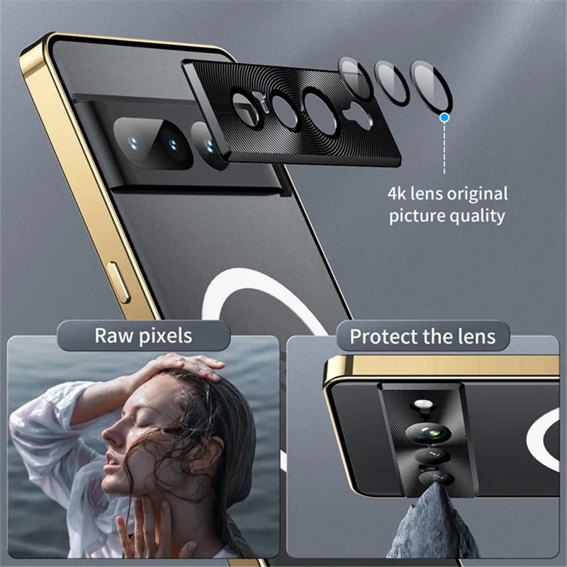 For Google Pixel 8 Pro Case Lens Protection Matte Phone Cover Magnetic Case - Gold