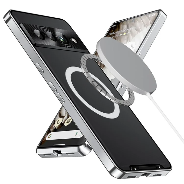 For Google Pixel 8 Pro Case Lens Protection Matte Phone Cover Compatible with MagSafe - Silver