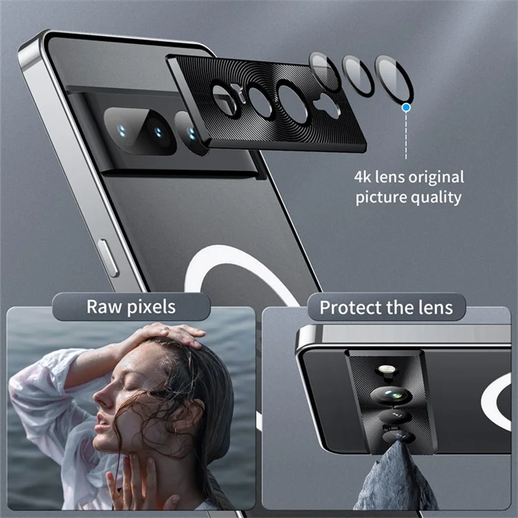 For Google Pixel 8 Pro Case Lens Protection Matte Phone Cover Compatible with MagSafe - Silver