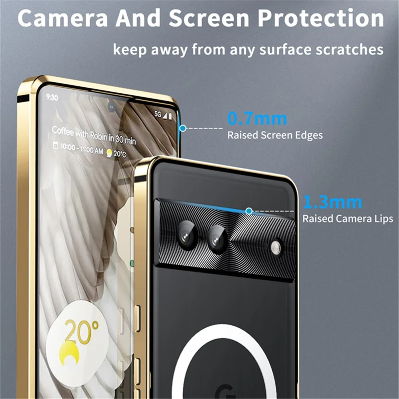 For Google Pixel 8 Case Metal Frame Magnetic Cover Magnetic Case - Gold