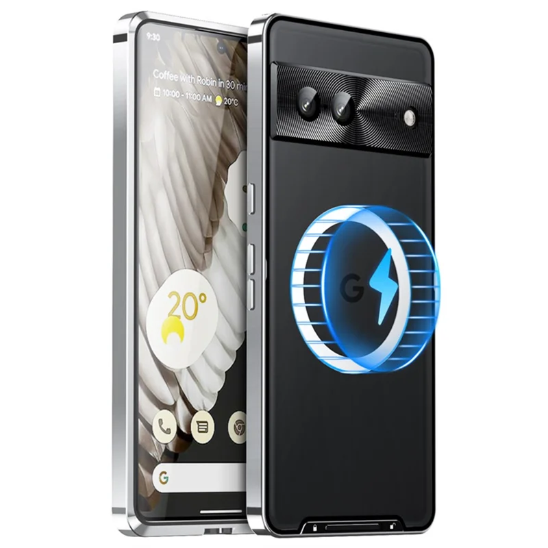 For Google Pixel 8 Case Metal Frame Magnetic Cover Magnetic Case - Silver