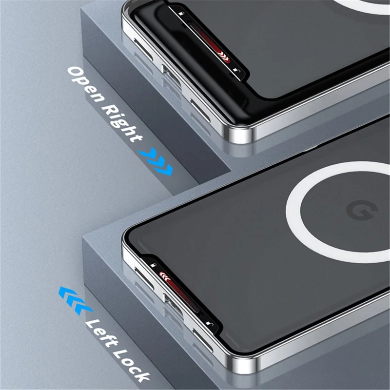 For Google Pixel 8 Case Metal Frame Magnetic Cover Magnetic Case - Silver