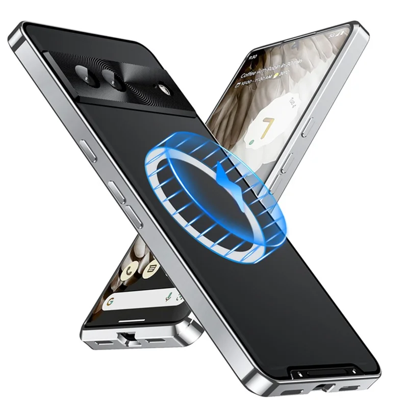 For Google Pixel 8 Case Metal Frame Magnetic Cover Magnetic Case - Silver