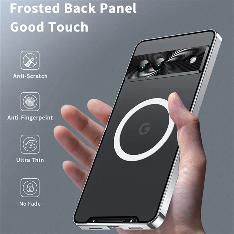 For Google Pixel 8 Case Metal Frame Magnetic Cover Magnetic Case - Silver