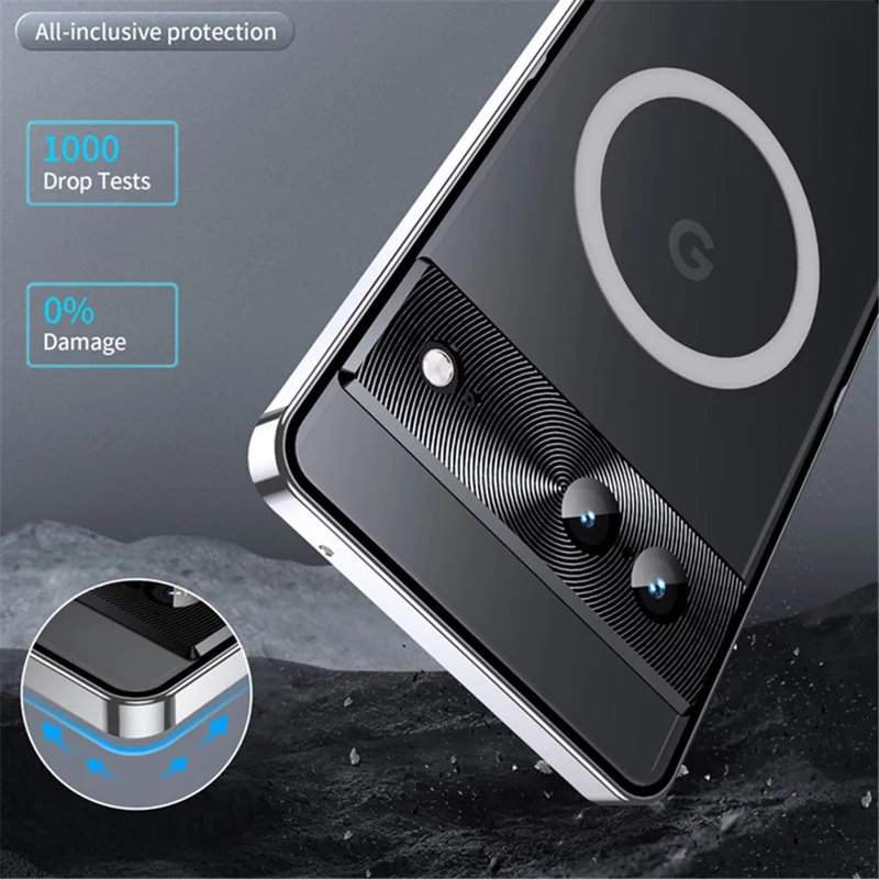 For Google Pixel 8 Case Metal Frame Magnetic Cover Magnetic Case - Silver