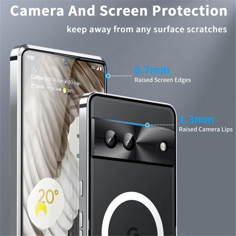 For Google Pixel 8 Case Metal Frame Magnetic Cover Magnetic Case - Silver