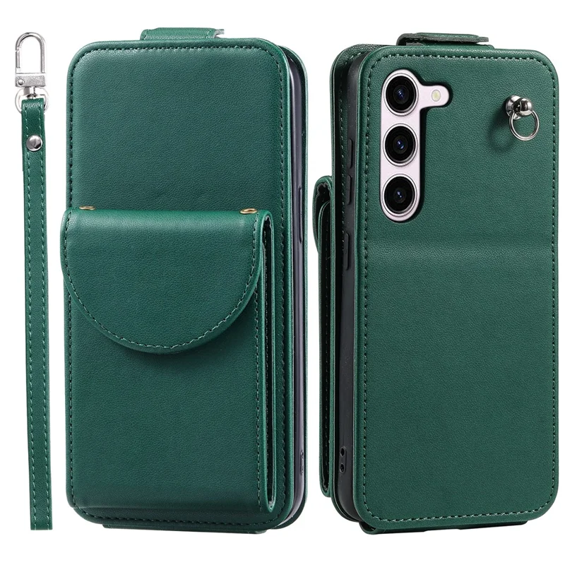 For Samsung Galaxy S23 Case Mobile Phone PU Leather+TPU Vertical Flip Cover - Green