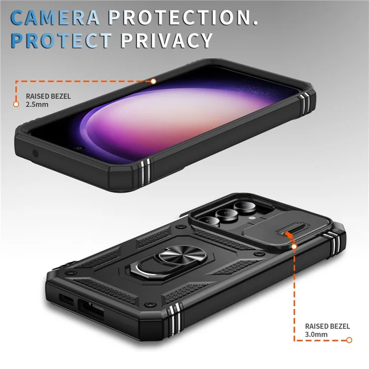 For Samsung Galaxy A34 5G Case PC+TPU Cell Phone Shell with Sliding Camera Cover - Black