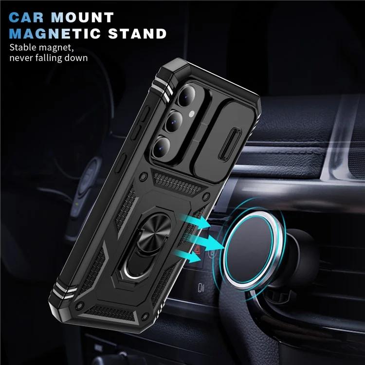 For Samsung Galaxy A34 5G Case PC+TPU Cell Phone Shell with Sliding Camera Cover - Black