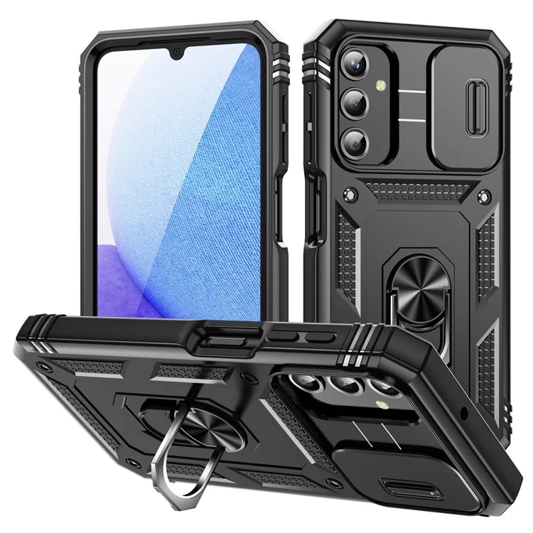 Pour Samsung Galaxy A25 5G (Global) (161,0 X 76,5 X 8,3 mm) Étui Couvercle de caméra coulissant Anti-Drop PC+TPU Coque de téléphone - Noir