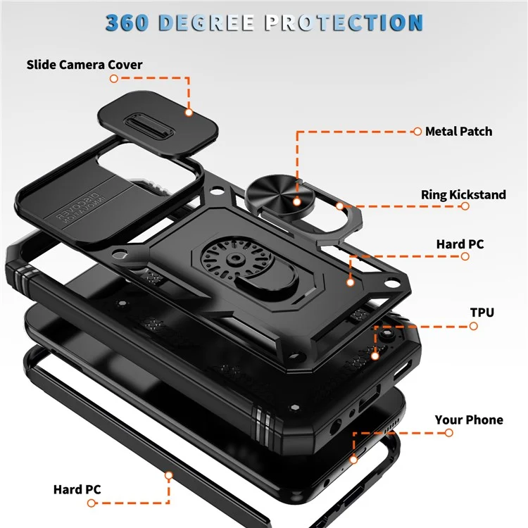 Pour Samsung Galaxy A25 5G (Global) (161,0 X 76,5 X 8,3 mm) Étui Couvercle de caméra coulissant Anti-Drop PC+TPU Coque de téléphone - Noir