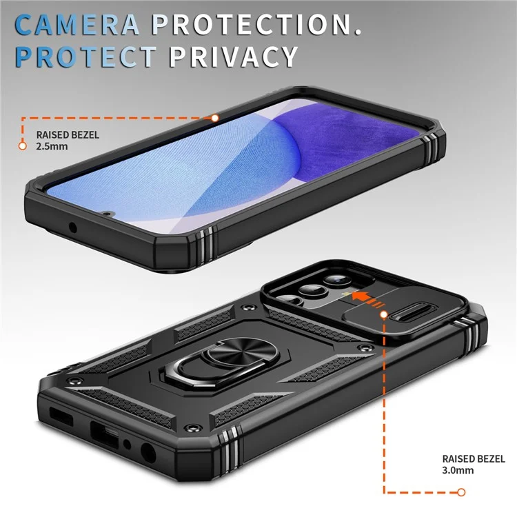 Pour Samsung Galaxy A25 5G (Global) (161,0 X 76,5 X 8,3 mm) Étui Couvercle de caméra coulissant Anti-Drop PC+TPU Coque de téléphone - Noir