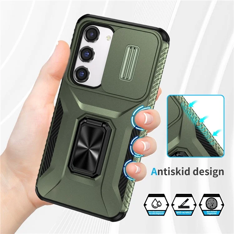 Für Samsung Galaxy S23 Case Slide Lens Lid PC+TPU Telefon Ständer Cover - Grün