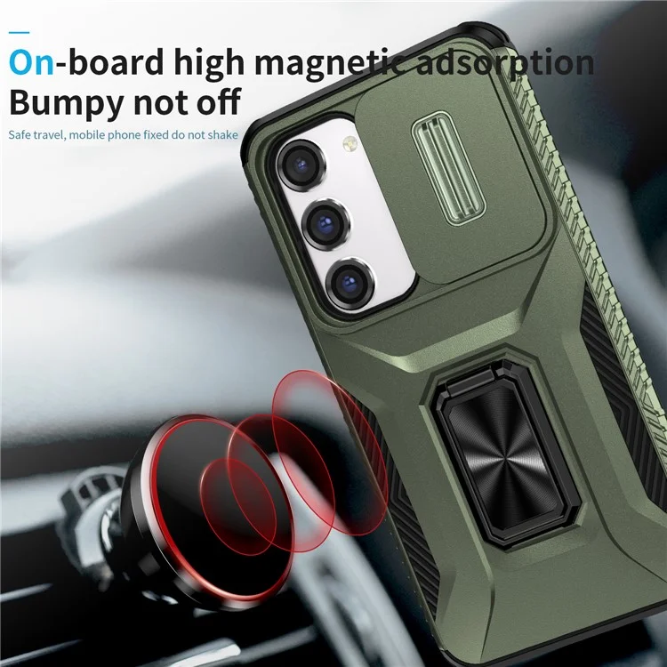 Für Samsung Galaxy S23 Case Slide Lens Lid PC+TPU Telefon Ständer Cover - Grün