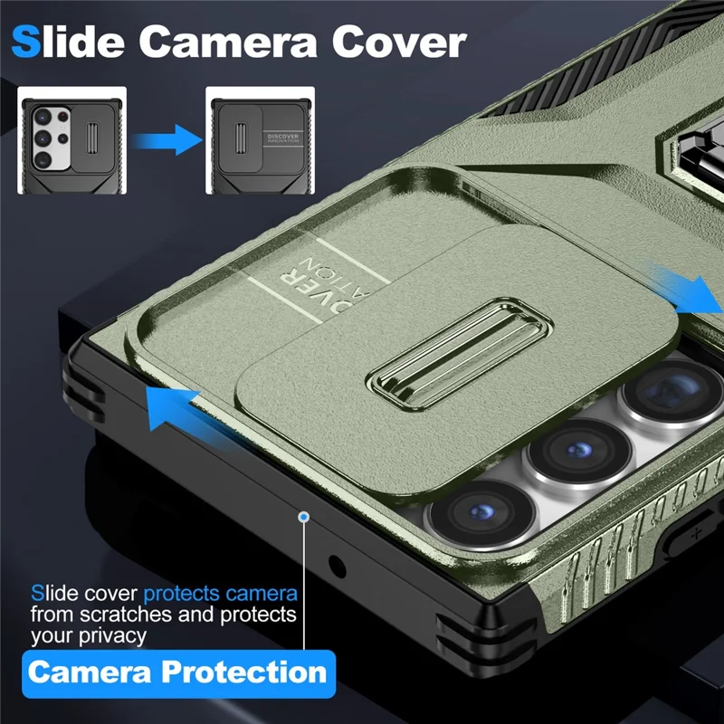Für Samsung Galaxy S23 Ultra Case Slide Lens Lid PC+TPU Handyhülle Ständer - Grün