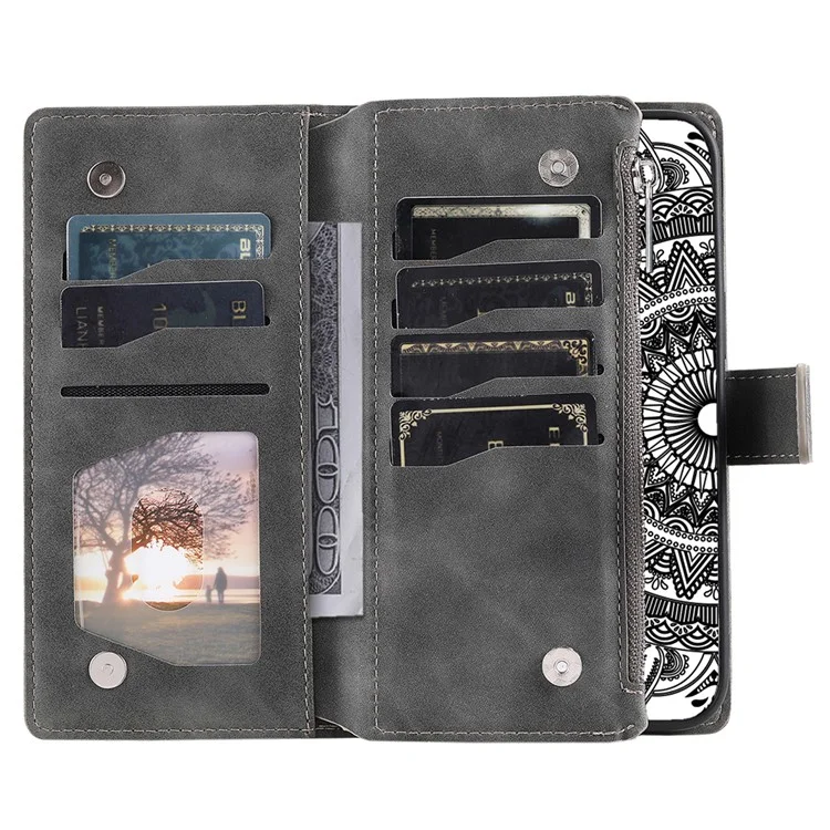 For Google Pixel 8 Pro Case Slim-Fit Phone Shell Leather Wallet Imprinted Phone Cover with Strap - Grey