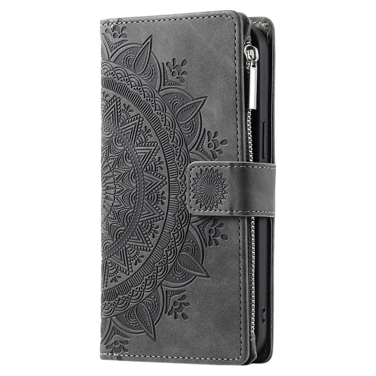 For Google Pixel 8 Pro Case Slim-Fit Phone Shell Leather Wallet Imprinted Phone Cover with Strap - Grey