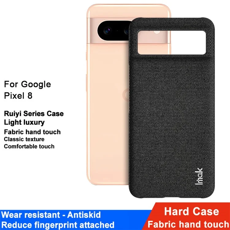IMAK Ruiyi Series for Google Pixel 8 Case Cloth Texture Bump Proof PU Leather + PC Cell Phone Cover - Black