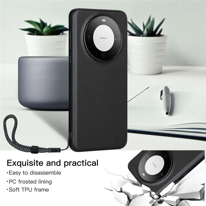 VILI TC Series for Huawei Mate 60 Case PU Leather Coated TPU Phone Cover with Strap