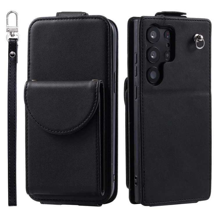 Для Samsung Galaxy S23 Ultra Case Leather+TPU Stand Cover Vertical Flip Phone Shell - Черный