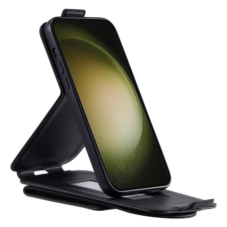 Для Samsung Galaxy S23 Ultra Case Leather+TPU Stand Cover Vertical Flip Phone Shell - Черный