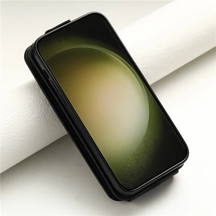 Для Samsung Galaxy S23 Ultra Case Leather+TPU Stand Cover Vertical Flip Phone Shell - Черный