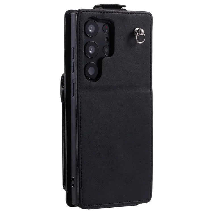 Для Samsung Galaxy S23 Ultra Case Leather+TPU Stand Cover Vertical Flip Phone Shell - Черный