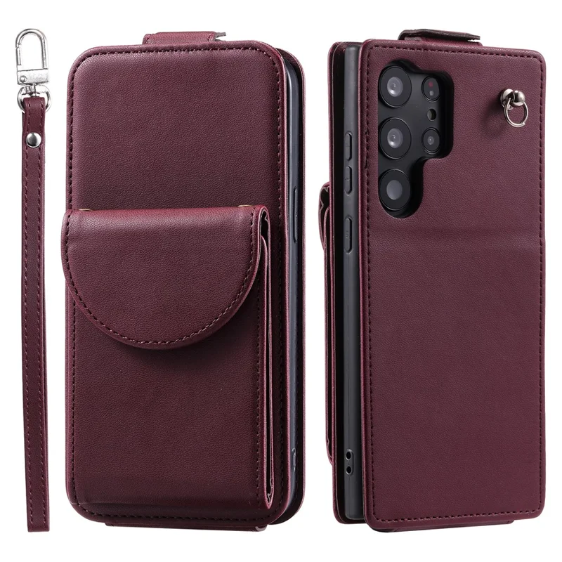 For Samsung Galaxy S23 Ultra Case Leather+TPU Stand Cover Vertical Flip Phone Shell - Wine Red
