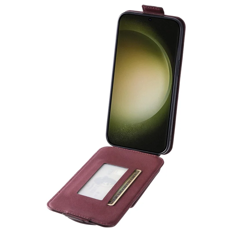 For Samsung Galaxy S23 Ultra Case Leather+TPU Stand Cover Vertical Flip Phone Shell - Wine Red