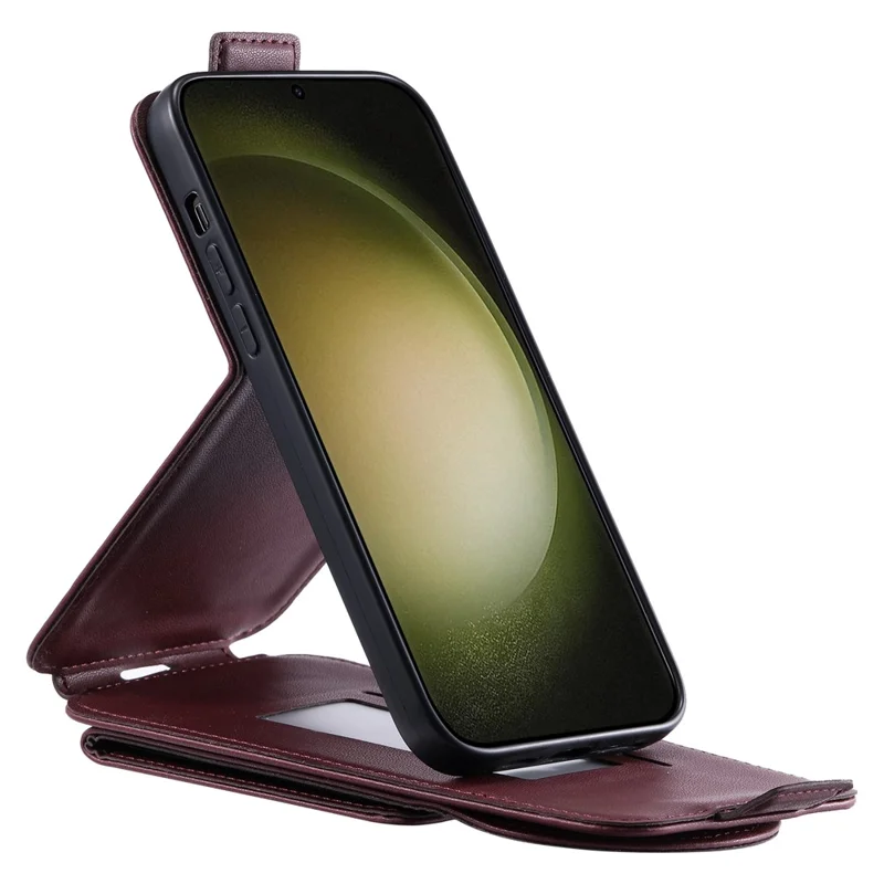 For Samsung Galaxy S23 Ultra Case Leather+TPU Stand Cover Vertical Flip Phone Shell - Wine Red