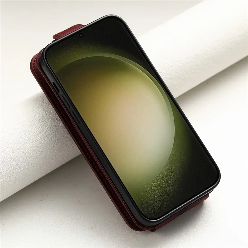 For Samsung Galaxy S23 Ultra Case Leather+TPU Stand Cover Vertical Flip Phone Shell - Wine Red