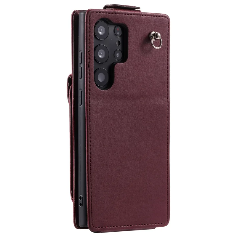 For Samsung Galaxy S23 Ultra Case Leather+TPU Stand Cover Vertical Flip Phone Shell - Wine Red