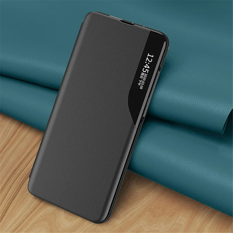 For Samsung Galaxy A05 4G Case View Window PU Leather Stand Cover - Black