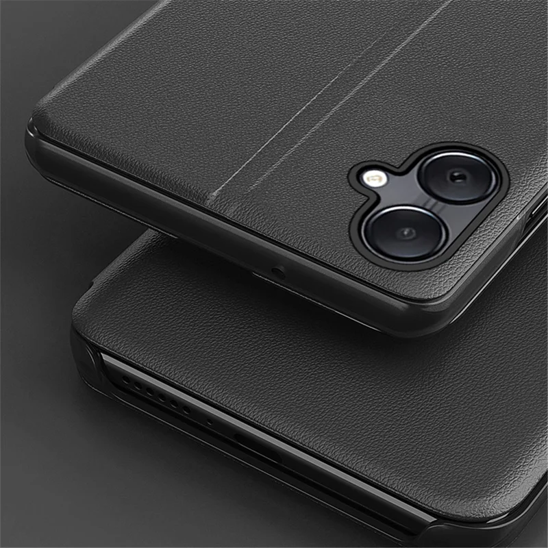 For Samsung Galaxy A05 4G Case View Window PU Leather Stand Cover - Black