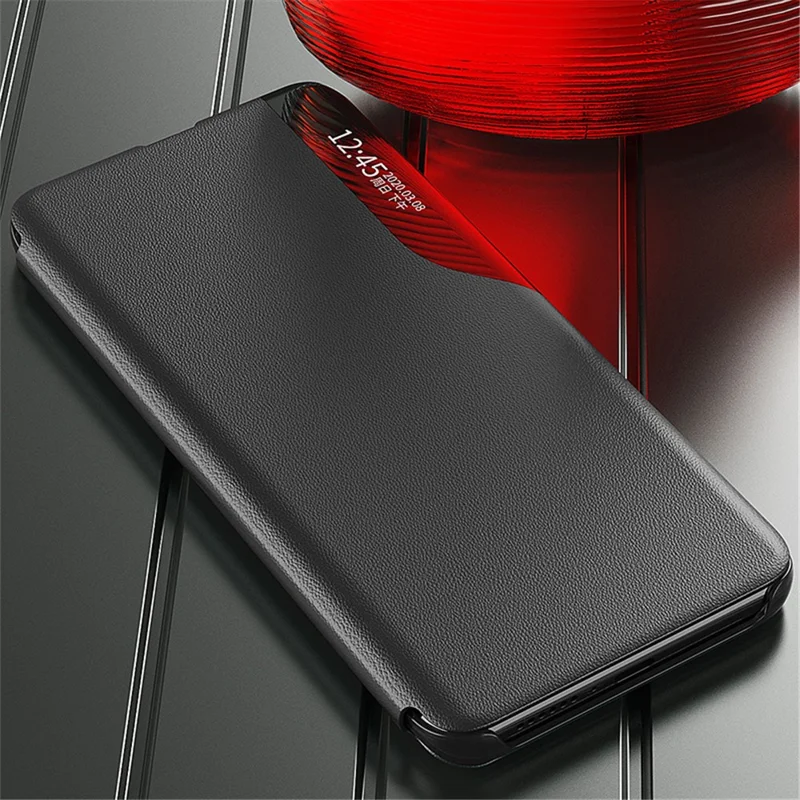 For Samsung Galaxy A05 4G Case View Window PU Leather Stand Cover - Black
