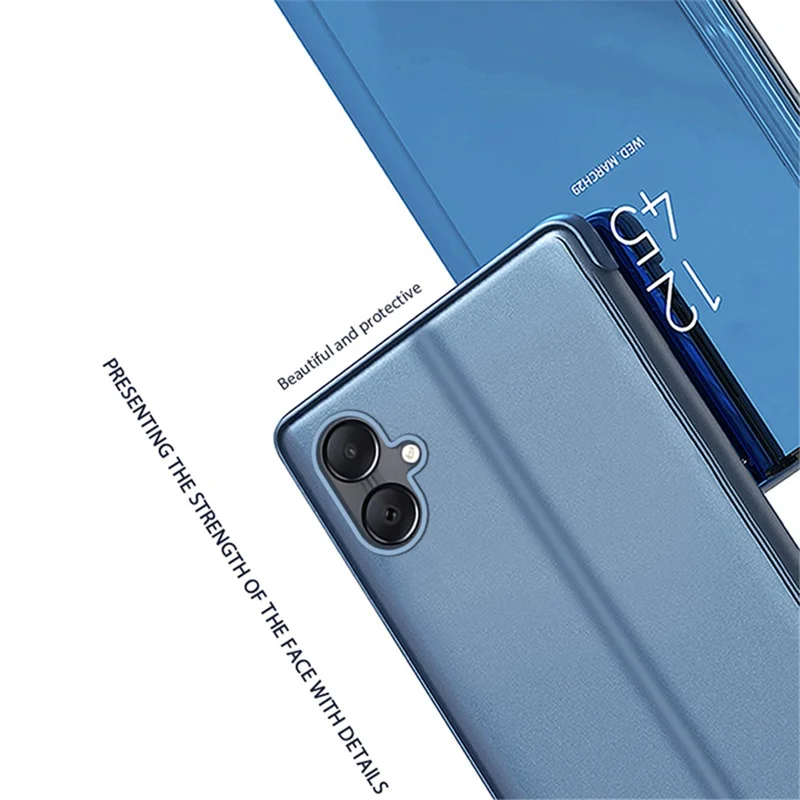 Per Samsung Galaxy A05 4G Case View Window PU Leather Phone Cover - Blue