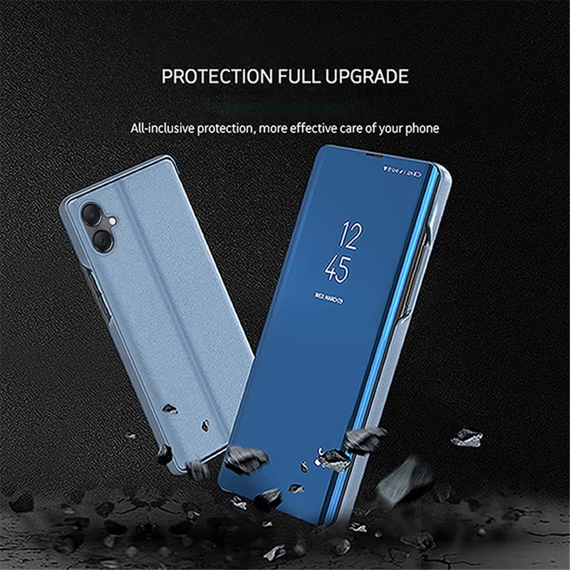 Per Samsung Galaxy A05 4G Case View Window PU Leather Phone Cover - Blue