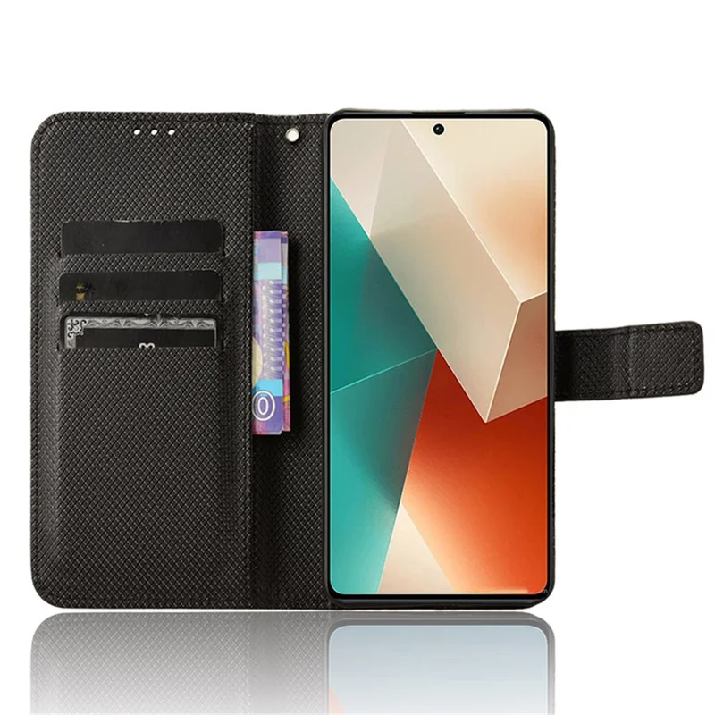 For Xiaomi Redmi Note 13 5G Case Magnetic Clasp Leather Wallet Cover - Black