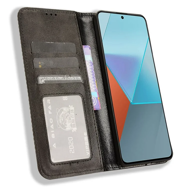 For Xiaomi Redmi Note 13 Pro 5G / Poco X6 5G Phone Case Wallet Retro PU Leather Cell Phone Cover - Black