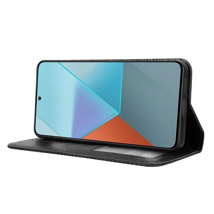 For Xiaomi Redmi Note 13 Pro 5G / Poco X6 5G Phone Case Wallet Retro PU Leather Cell Phone Cover - Black