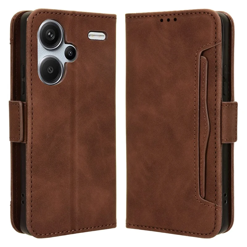 For Xiaomi Redmi Note 13 Pro+ 5G Anti-Scratch Phone Shell Leather Case Wallet Stand Phone Cover - Brown