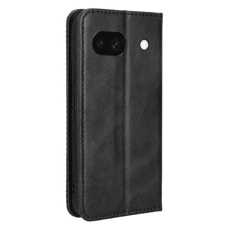 For Google Pixel 8a Phone Case Retro PU Leather Cell Phone Cover Wallet - Black