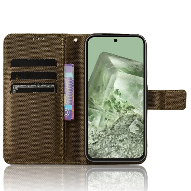 Pour Google Pixel 8a Mobile Phone Shell Shockproof PU Leather Wallet Phone Cover Case - Marron