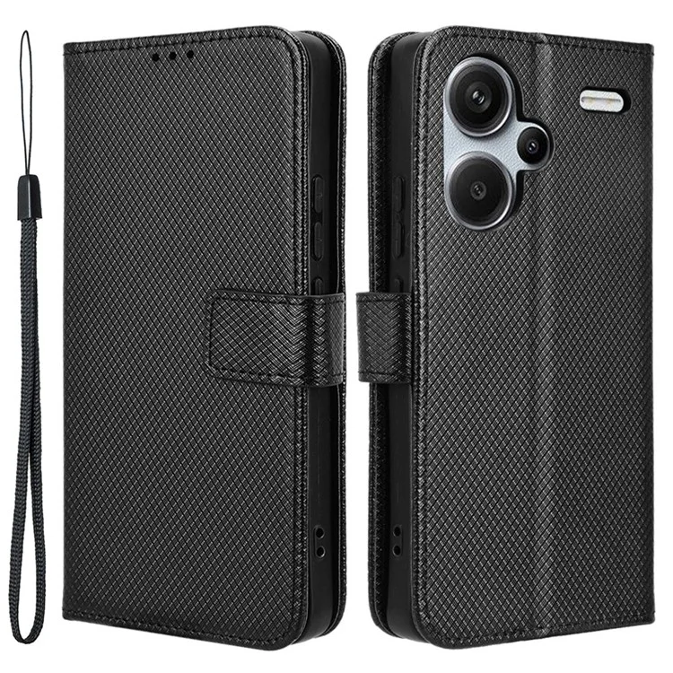 Para Xiaomi Redmi Note 13 Pro+ 5G Case TPU + PU Leather Wallet Smartphone Shell Cover - Preto