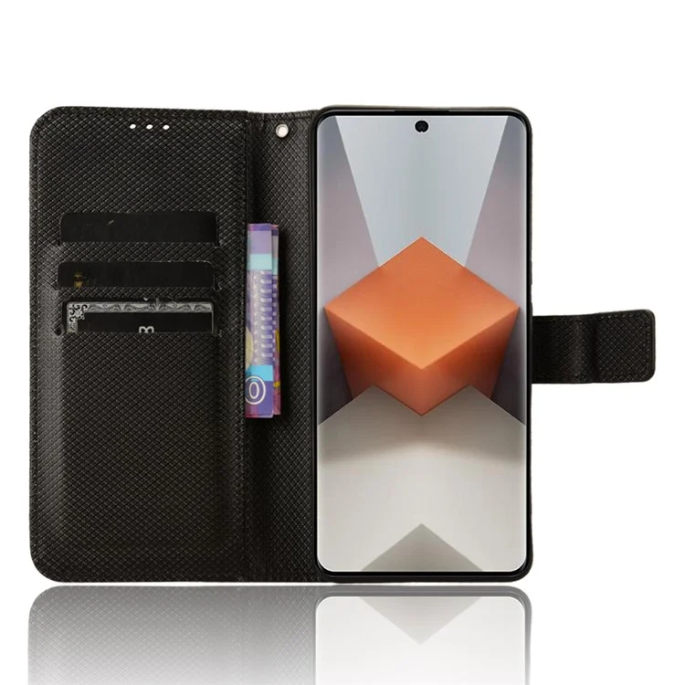 Para Xiaomi Redmi Note 13 Pro+ 5G Case TPU + PU Leather Wallet Smartphone Shell Cover - Preto