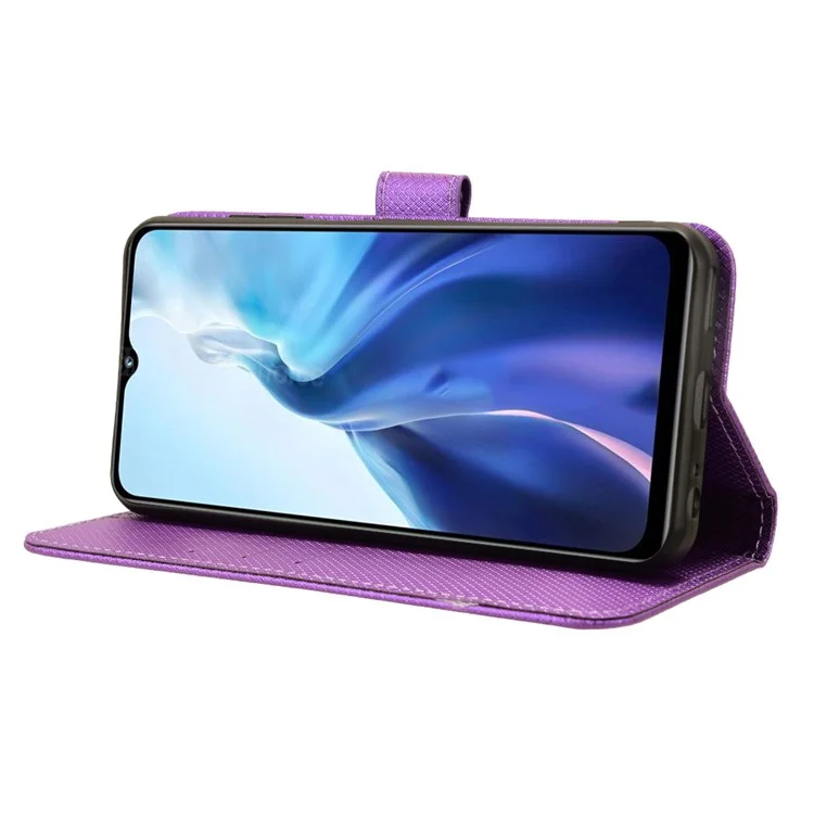 For Oukitel C35 / C36 Case Wallet Diamond Texture Anti-drop Phone Cover - Purple