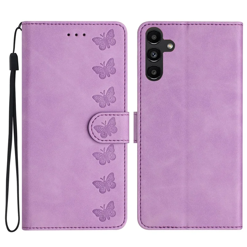 TPU+PU Leather Cover for Samsung Galaxy A15 5G Case Imprinted Butterfly Wallet Flip Stand Phone Shell - Purple